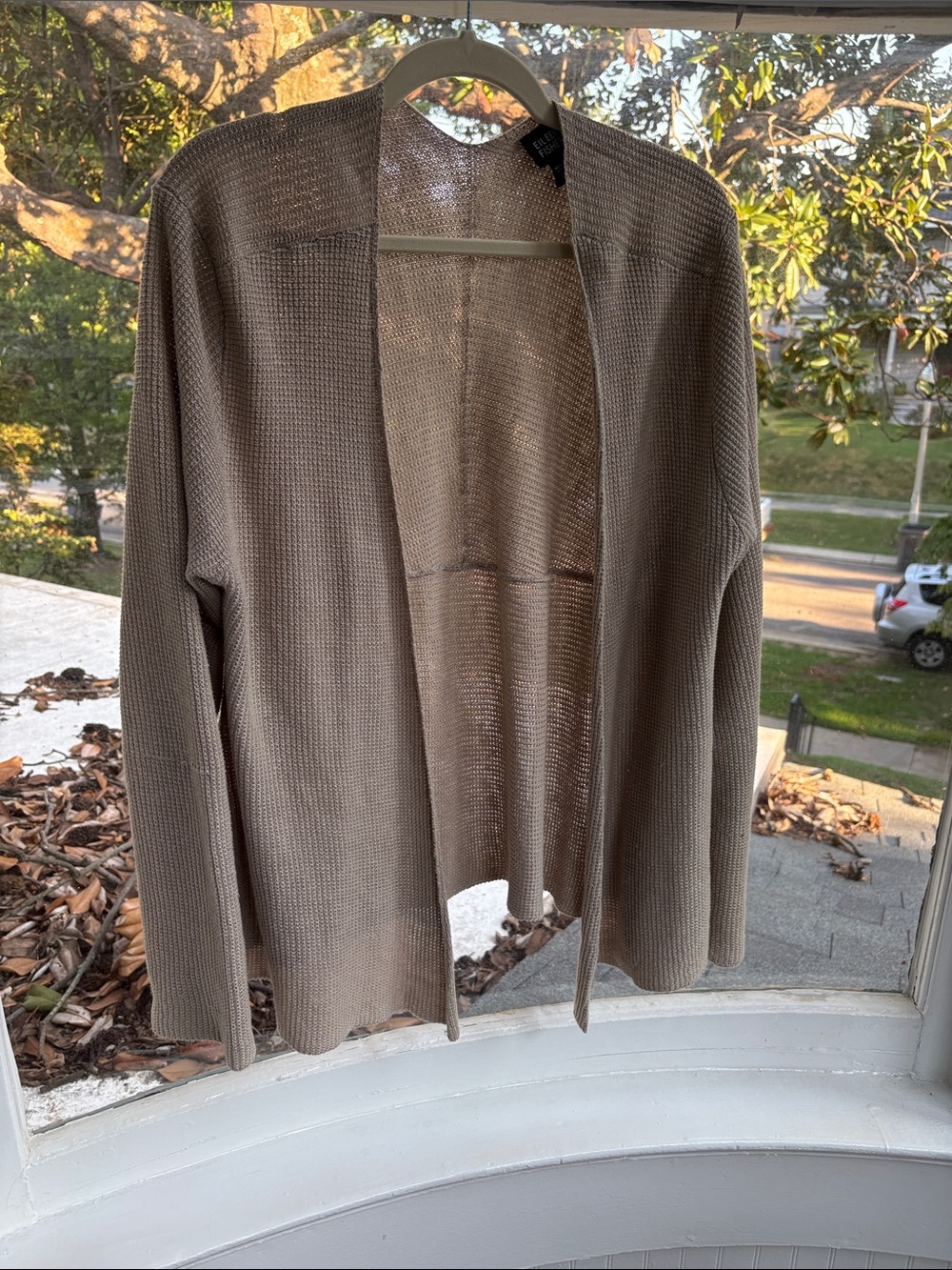 Eileen Fisher Open-Front Taupe Cardigan